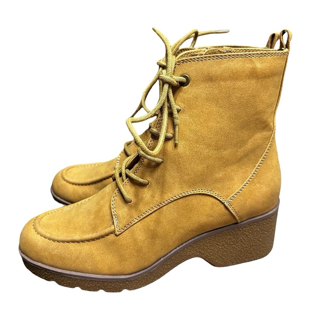 Naturalizer Womens Genie Faux Suede Booties Ankle Boots Size 8 Tan Lace Up Zip
